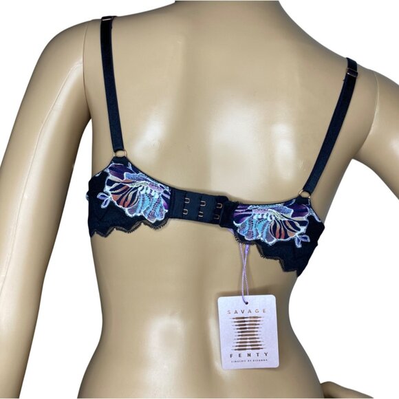Savage X Fenty Black Floral Embroidered Sheer Lace Bralette Size 32A NWT - Picture 3 of 4